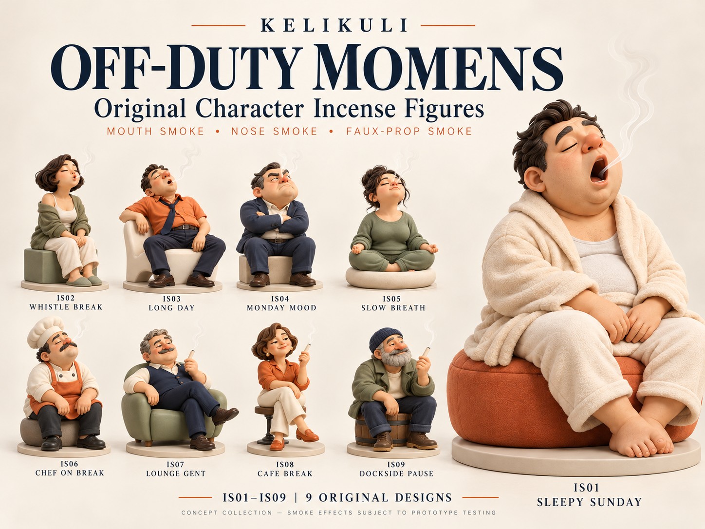 Off-Duty Incense Figures Collection – 9 Original Designs