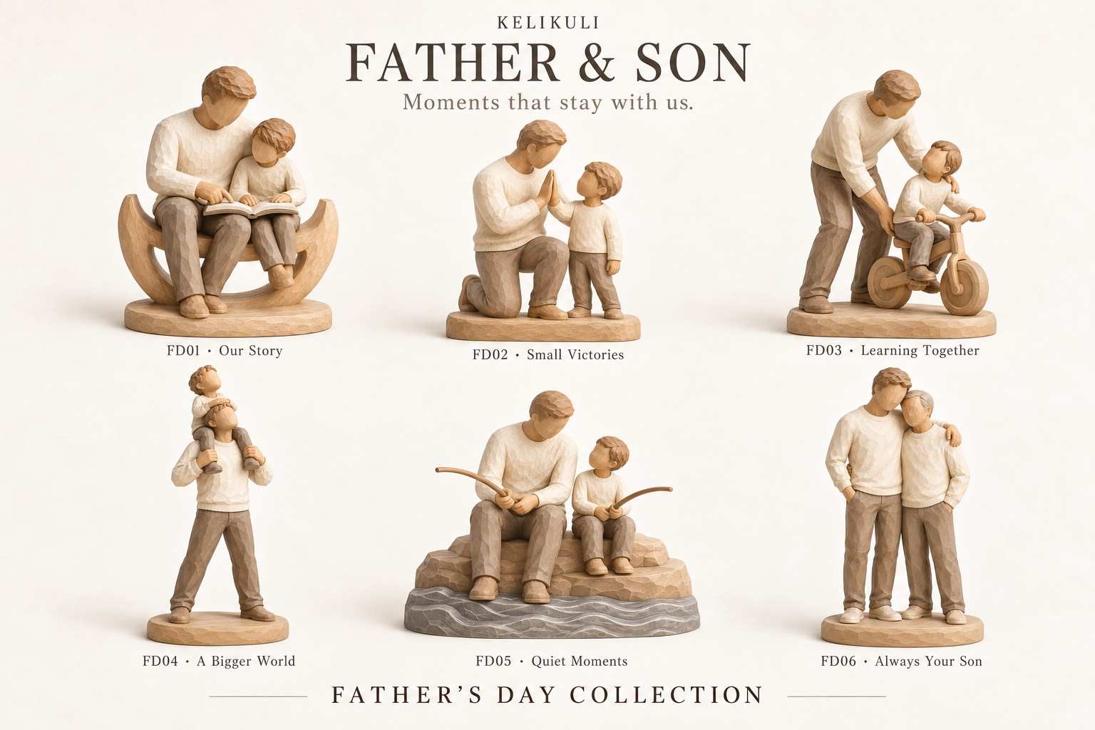 Father & Son Carved-Wood-Look Resin Figurine Collection – 6 Designs — image 8