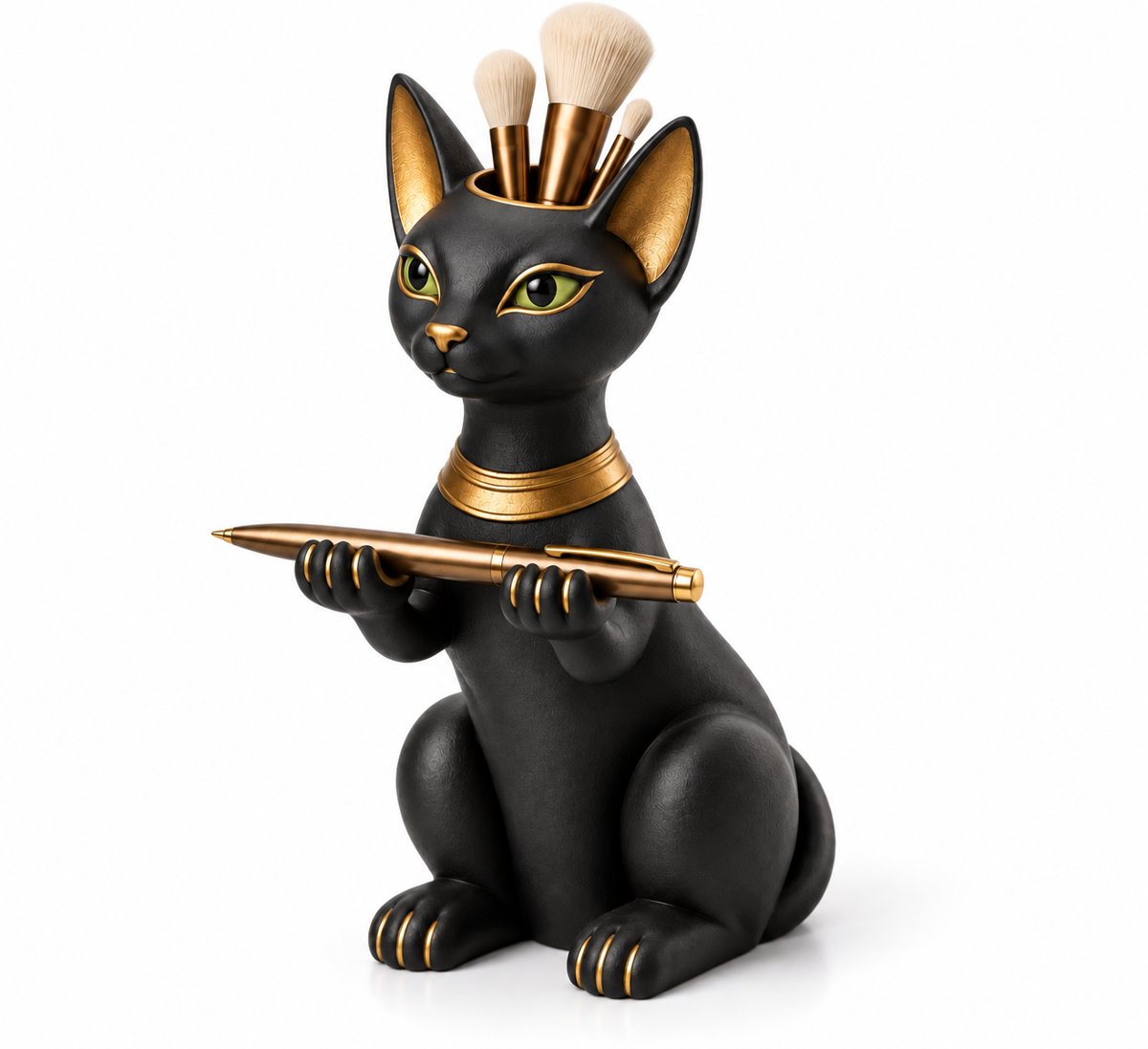 Elegant Egyptian Cat Pen Rest, Phone Stand & Brush Holder Collection — image 4
