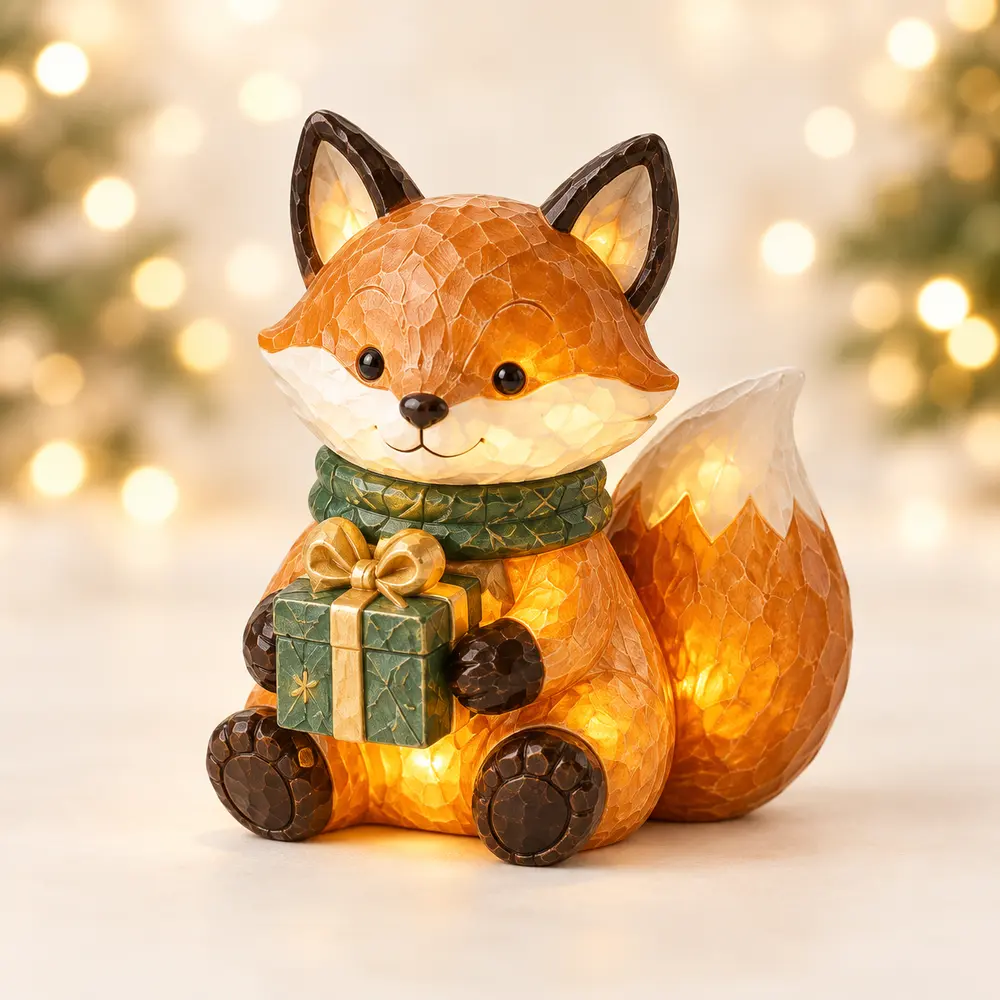 Nordic faceted fox polyresin figurine with warm LED glow