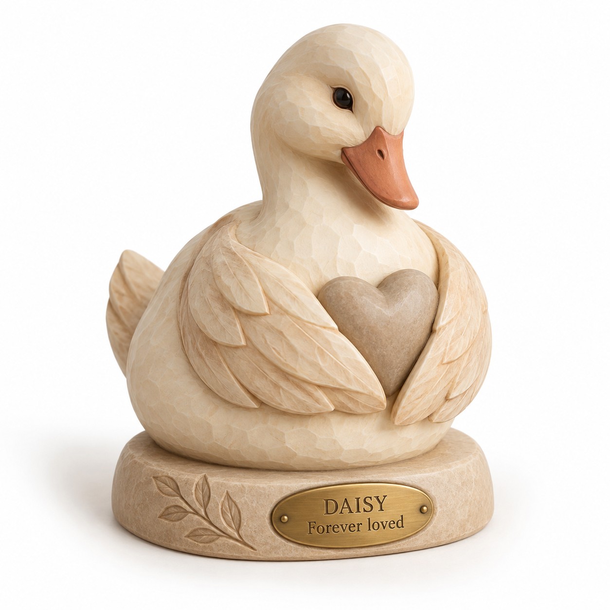 Personalized Heart-Hugging Duck Memorial Keepsake – 18 cm Concept / 18cm个性化抱心纪念鸭树脂摆件