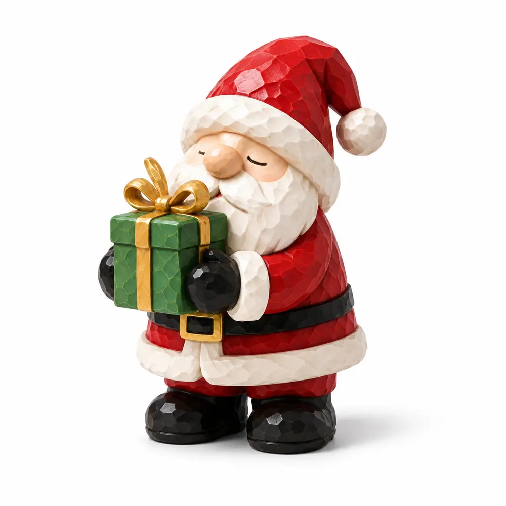 Santa with Gift, faceted polyresin Christmas product image