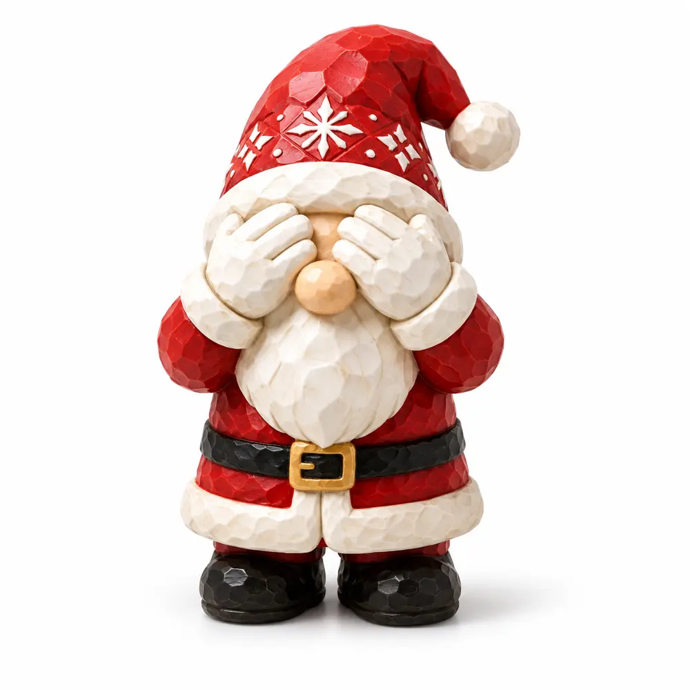 Santa Covering His Eyes, faceted polyresin Christmas product image