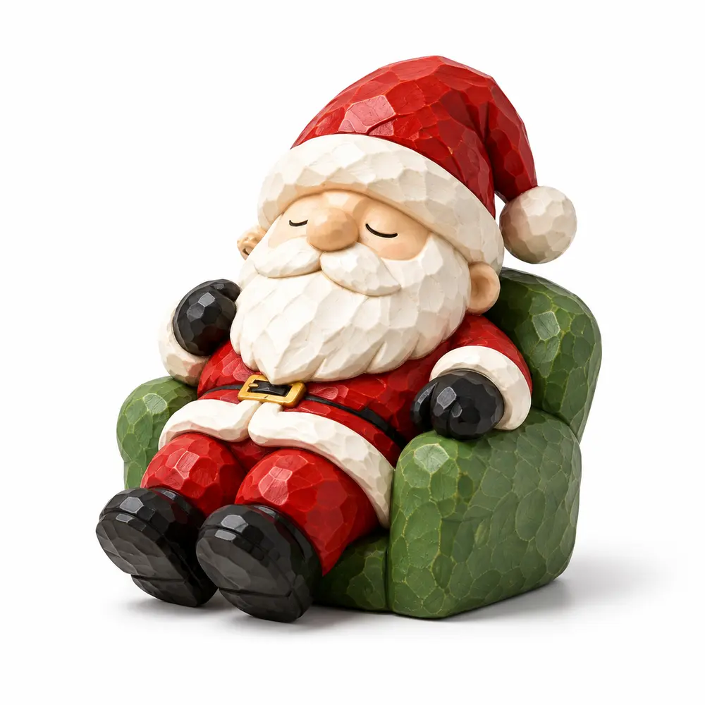 Santa Resting in Green Chair, faceted polyresin Christmas product image