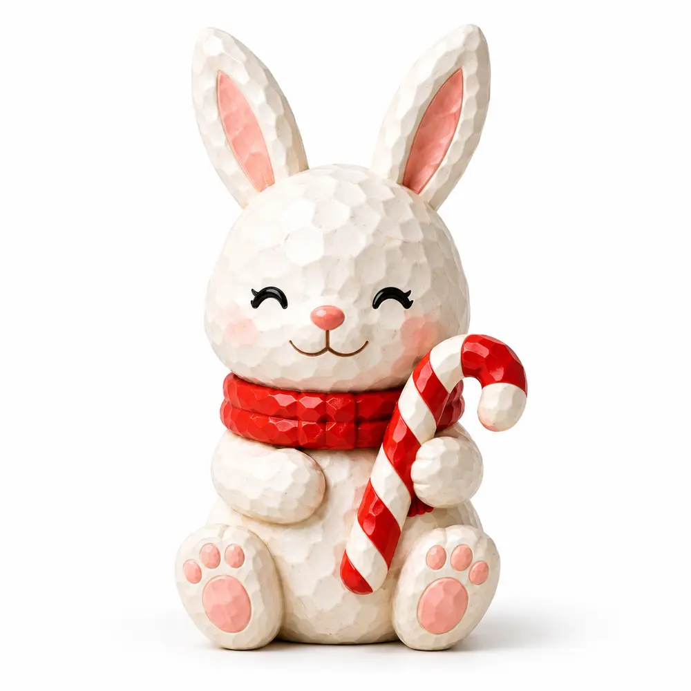 Bunny with Candy Cane / 拐杖糖兔子V2摆件