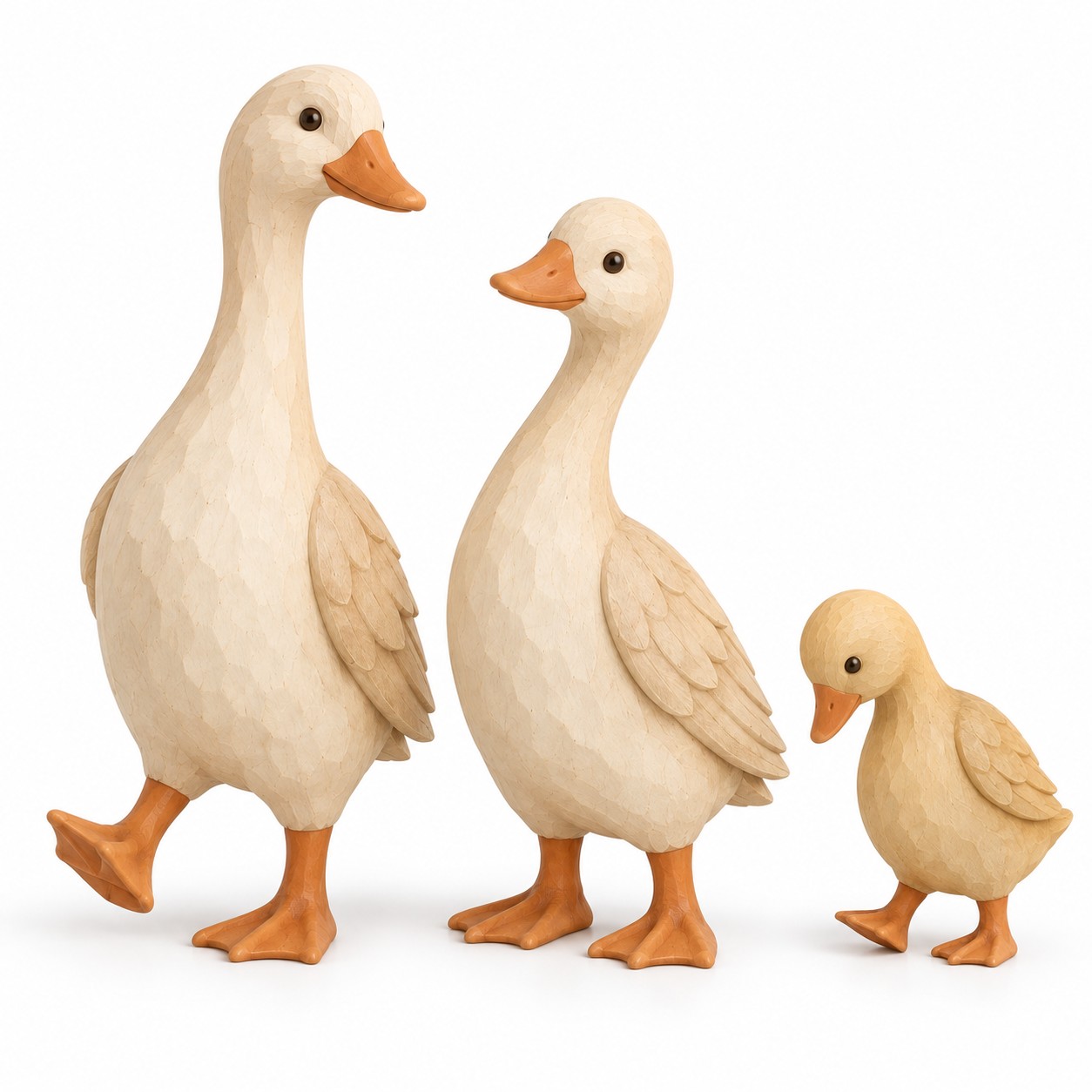 Carved-Look Duck Family Figurines — Set of 3 / 仿木纹鸭家庭三只套装