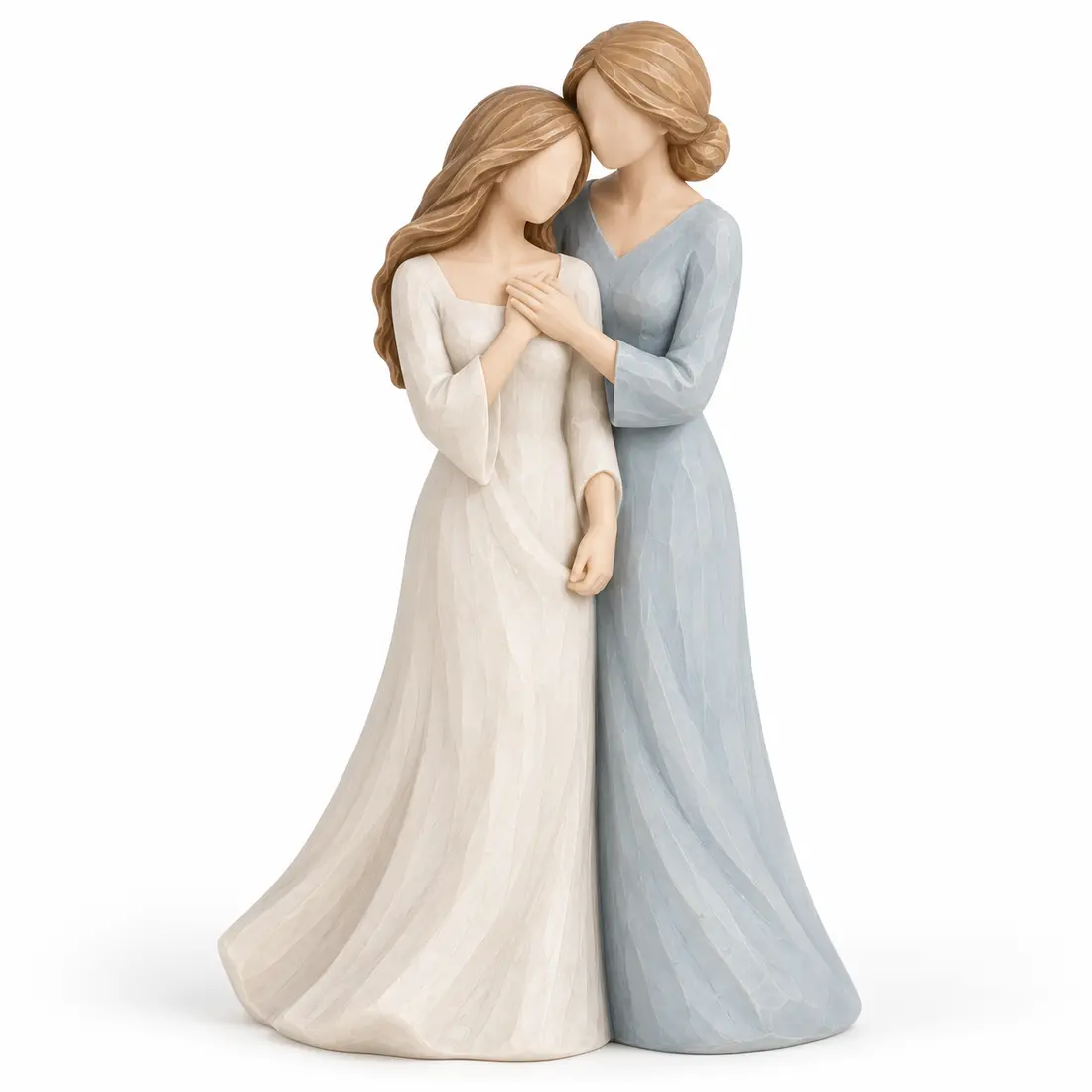 Mother & Daughter Quiet Blessing Figurine / 母女祝福哑光木纹树脂摆件