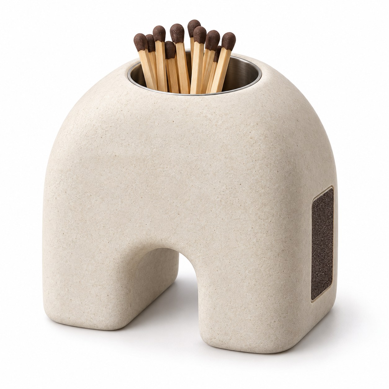 Stone Arch Sculptural Match Holder with Striker — matte resin concept on white background