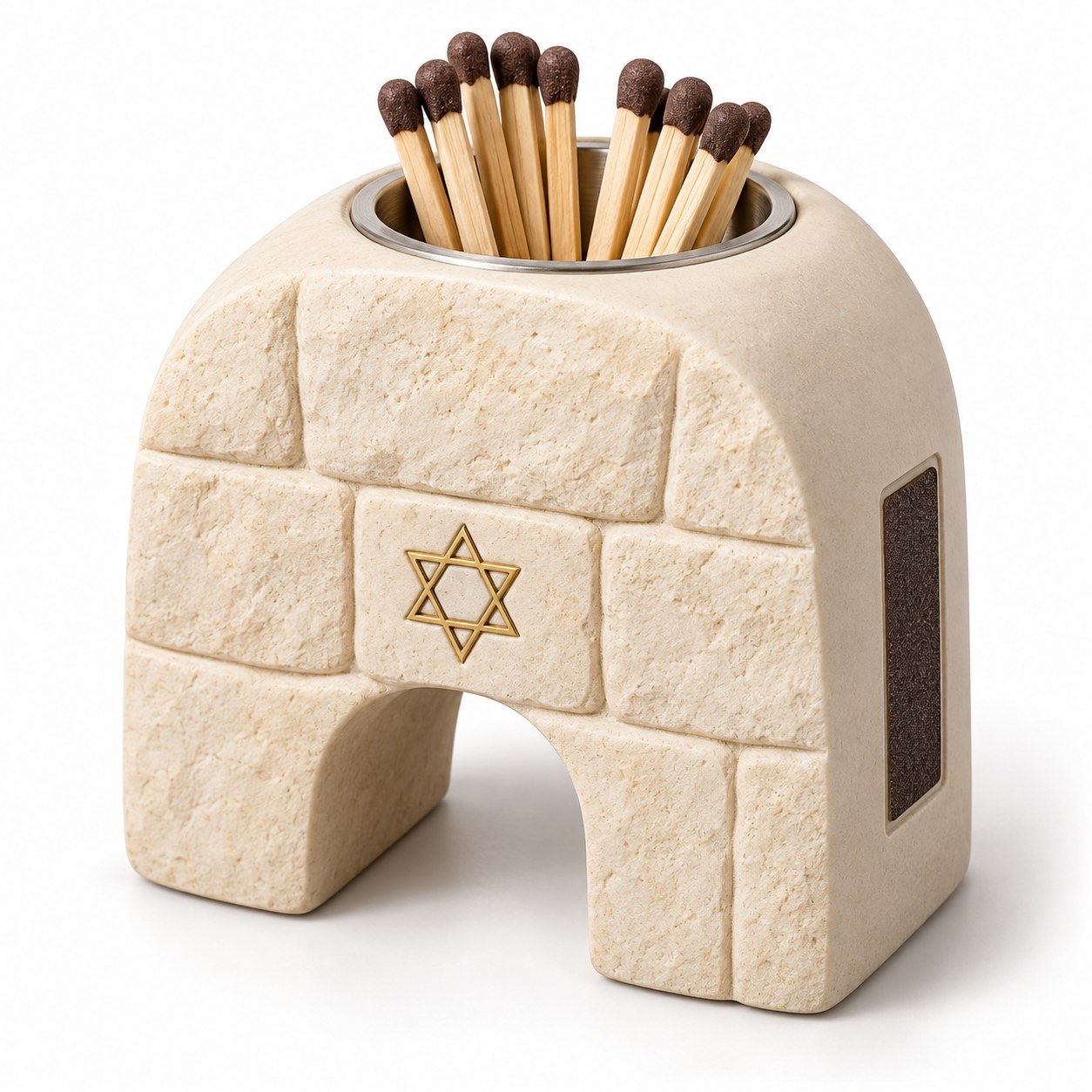 Jerusalem Stone Arch Match Holder with Striker — KELIKULI Judaica collection concept