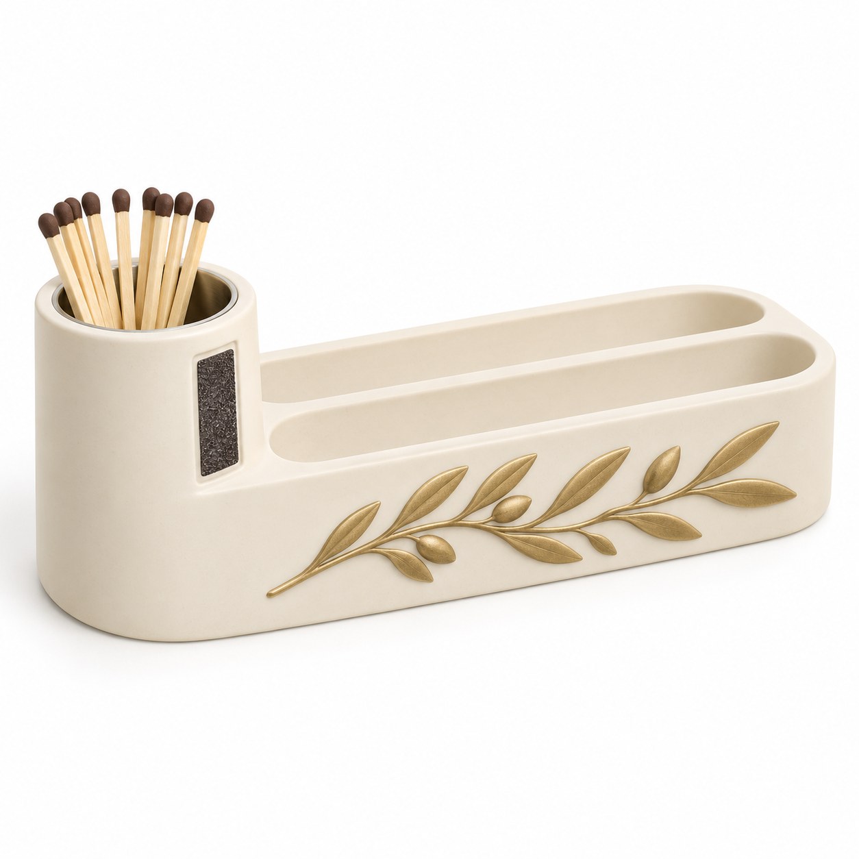 Olive Branch Match Holder and Candle Care Dock — KELIKULI Judaica collection concept