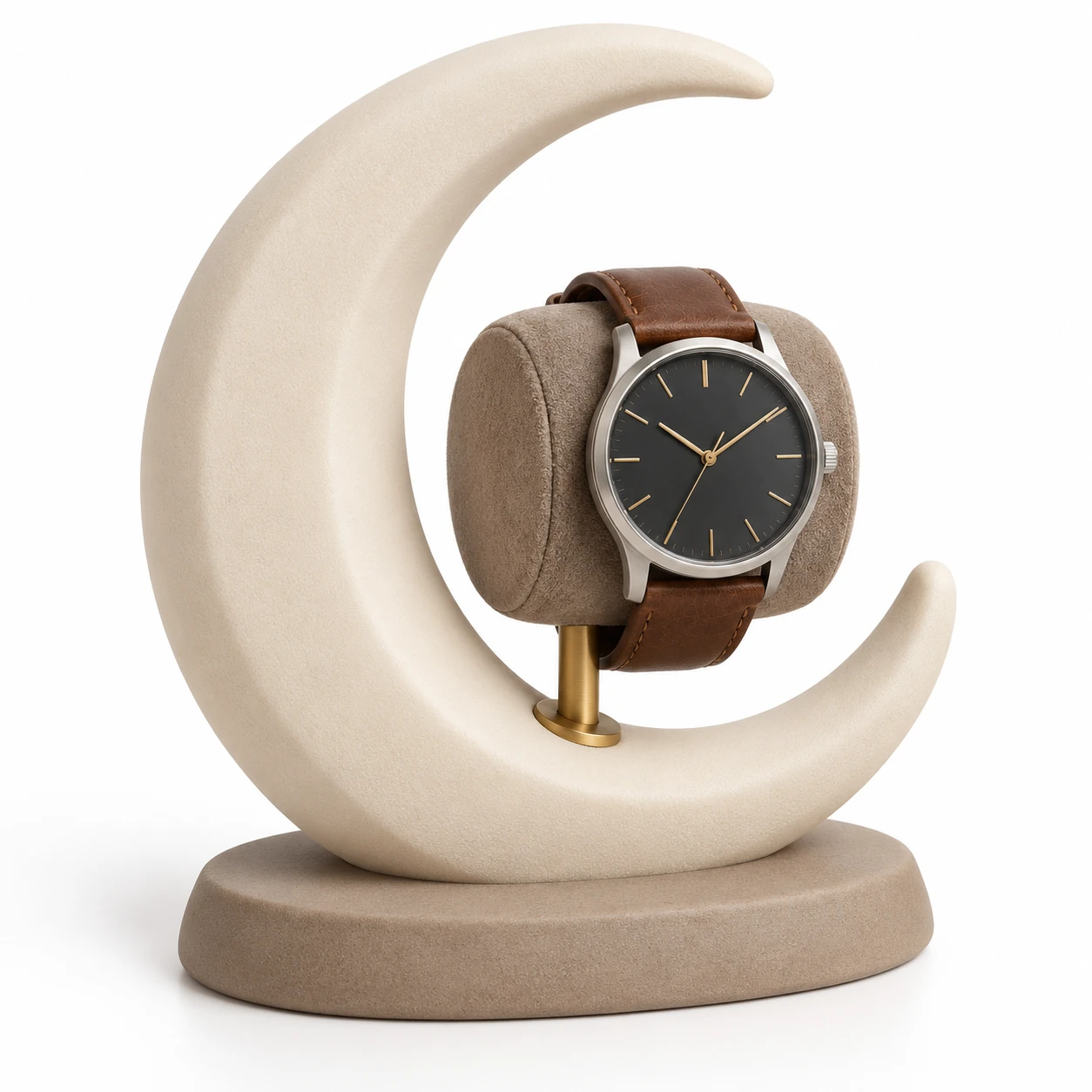 Moon matte resin watch stand — KELIKULI white-background concept rendering