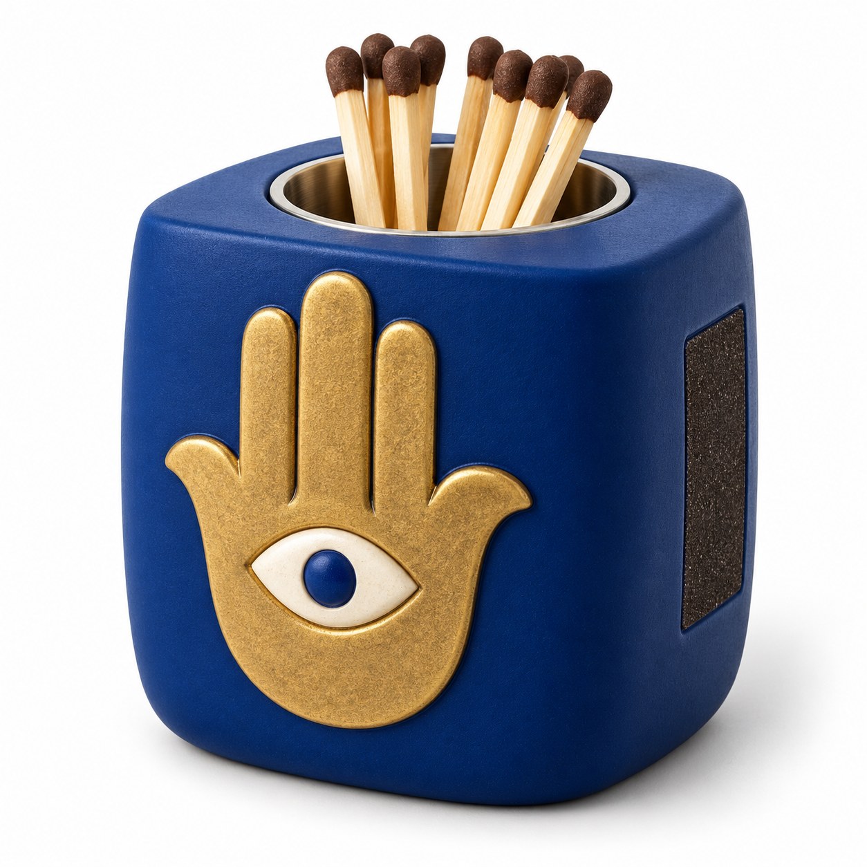 Blue and Gold Hamsa Match Holder / Hamsa蓝金浮雕火柴罐