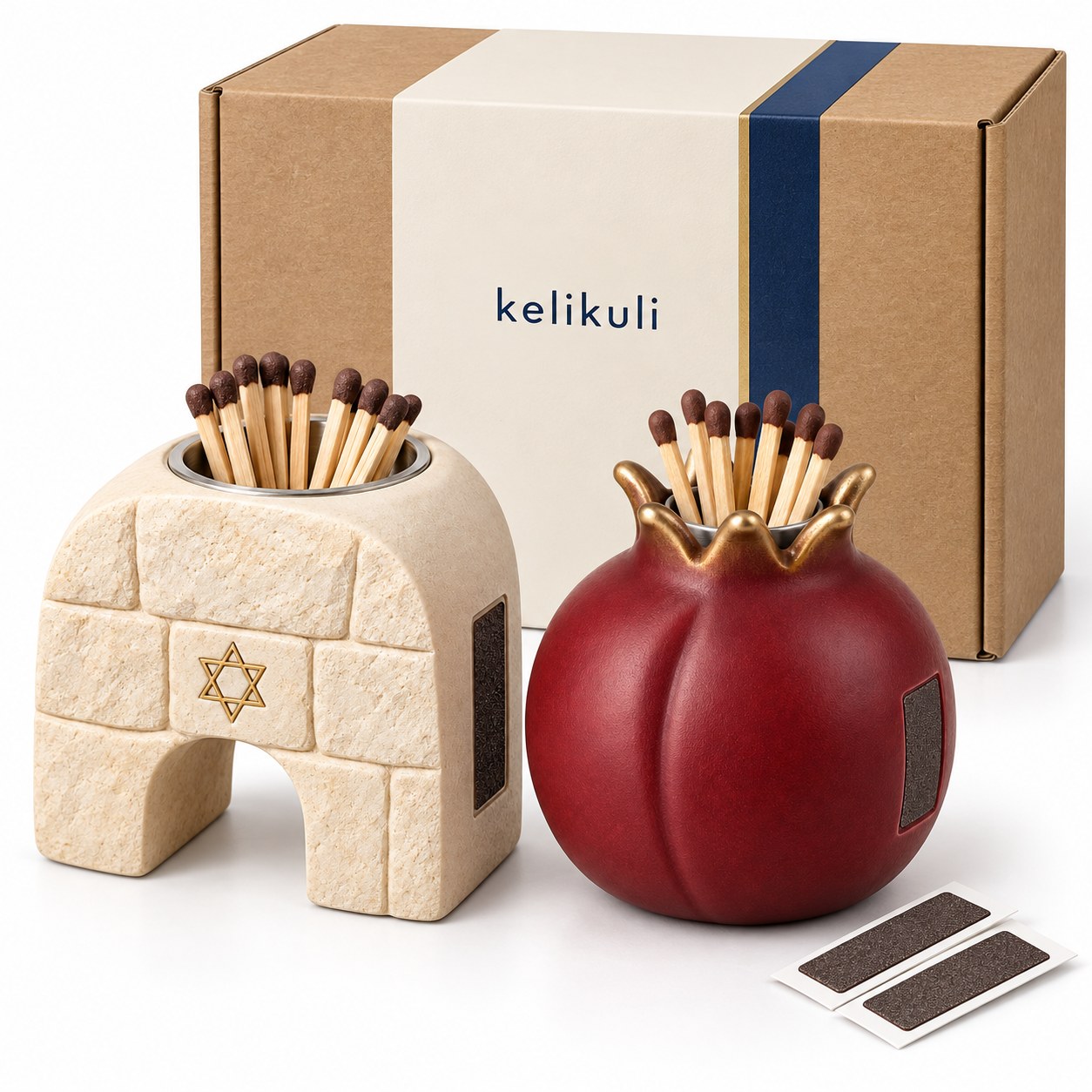 Jerusalem and Pomegranate Match Holder Gift Set / 石拱石榴双罐礼盒