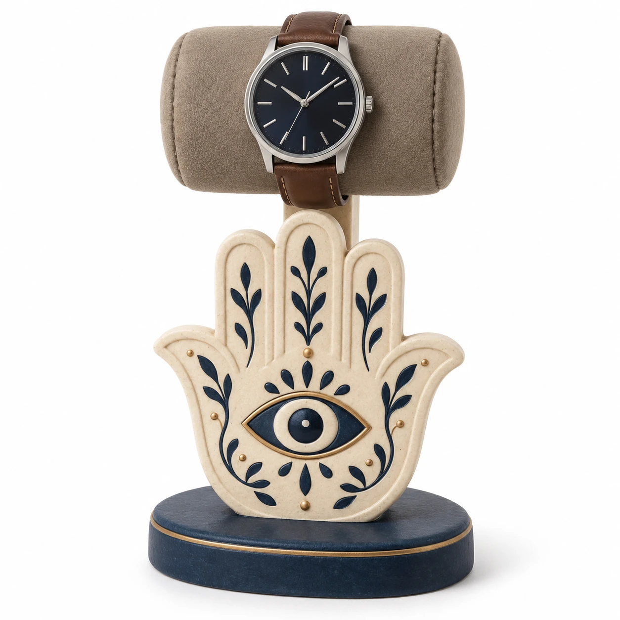 Hamsa resin watch stand — KELIKULI Judaica collection white-background concept
