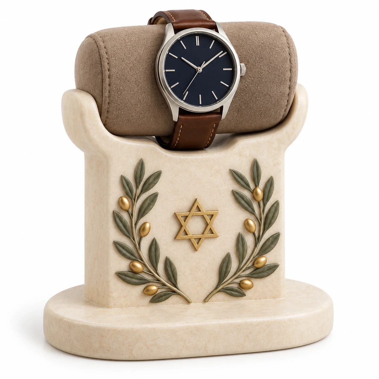 Olive Branch resin watch stand — KELIKULI Judaica collection white-background concept