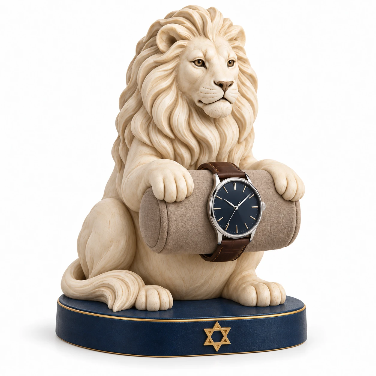 Seated Lion resin watch stand — KELIKULI Judaica collection white-background concept