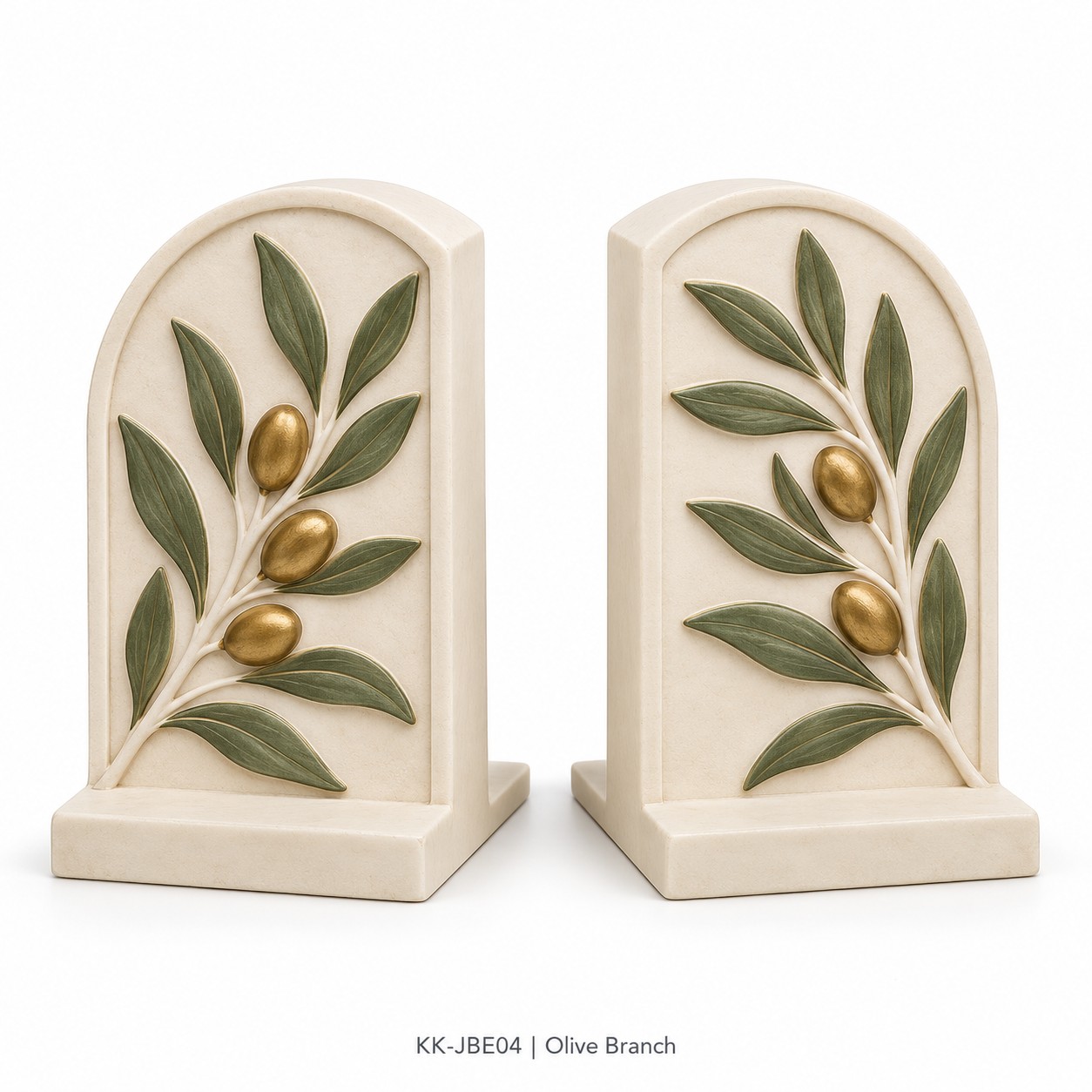 Olive Branch Relief Resin Bookends — Pair — KELIKULI Judaica collection white-background design concept