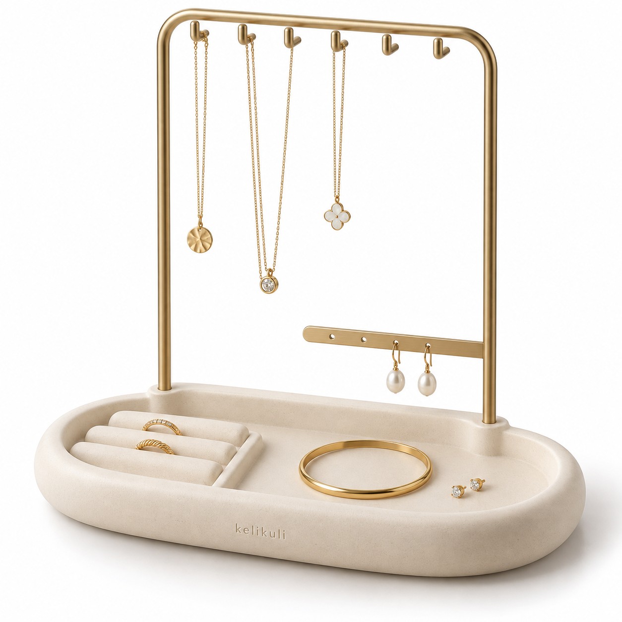 Cream Resin Jewelry Stand with Vanity Tray / Cream Resin Jewelry Stand with Vanity Tray