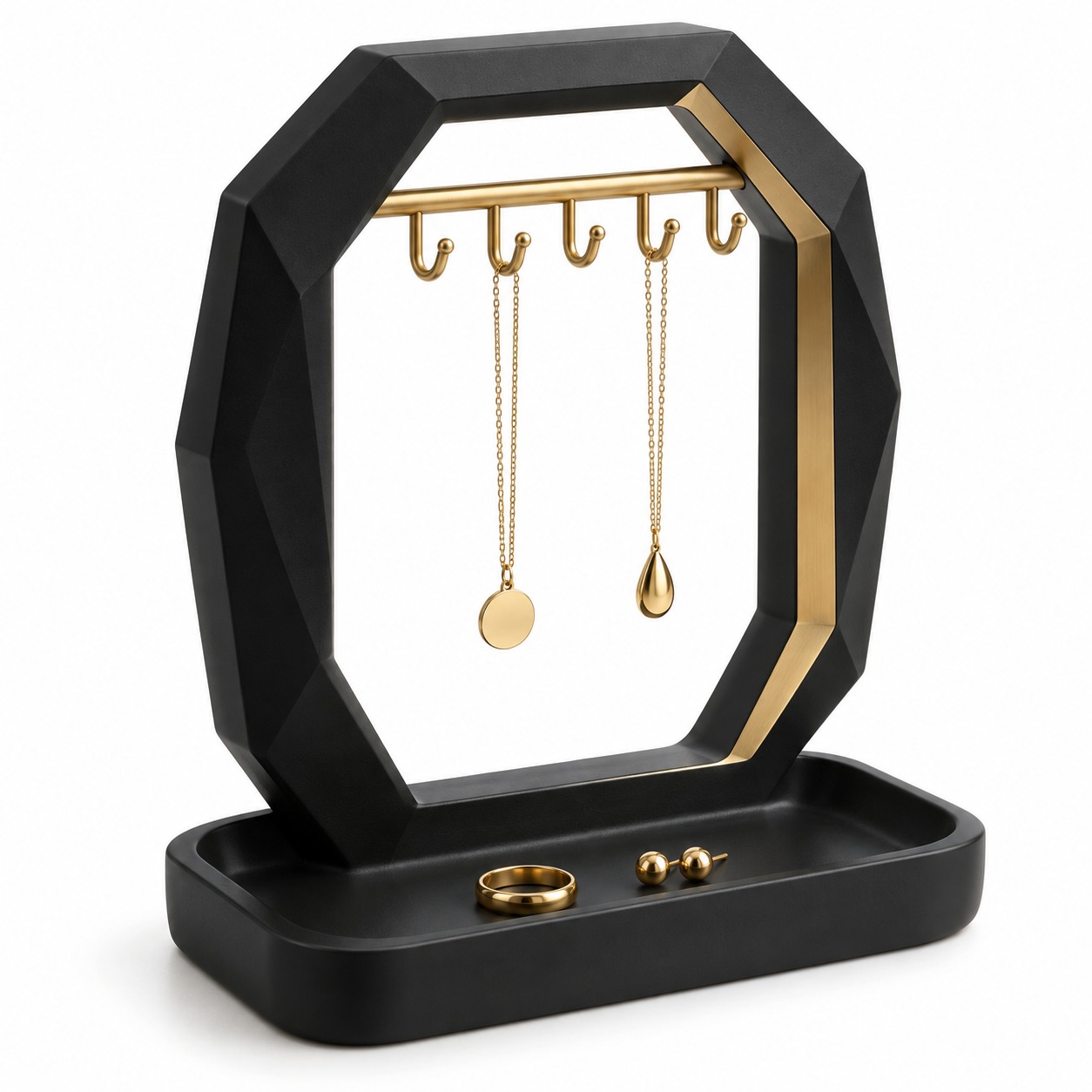 Black and Gold Faceted Sculptural Resin Jewelry Organizer / 黑金双色切面造型树脂首饰收纳架