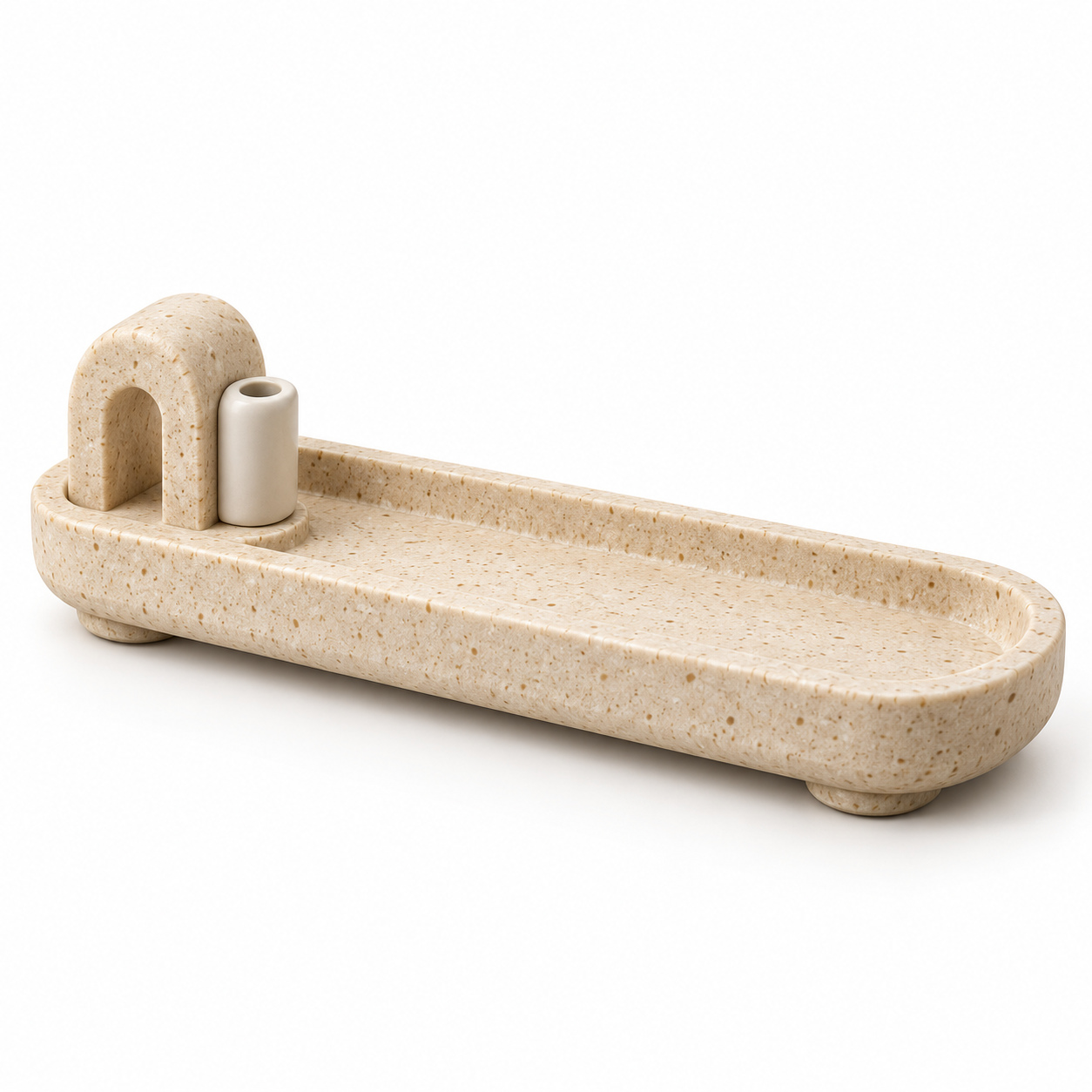KELIKULI Stone Arch Sculptural Incense Holder with Tray on a white background