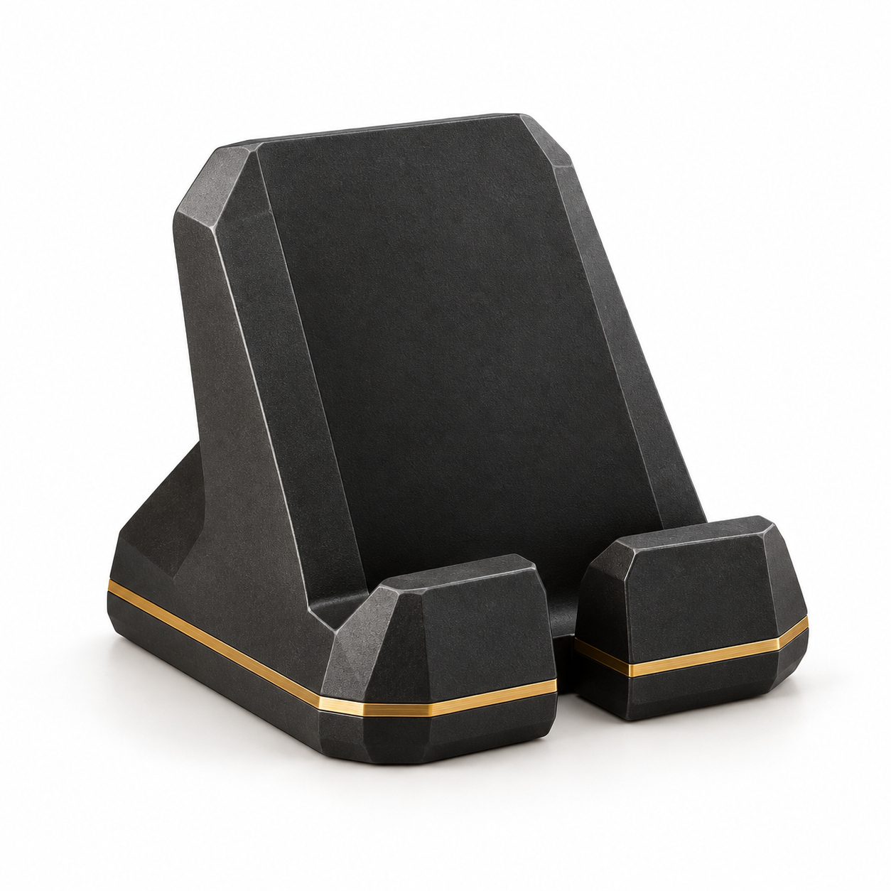 KELIKULI Black Gold Sculptural Phone Stand on a white background