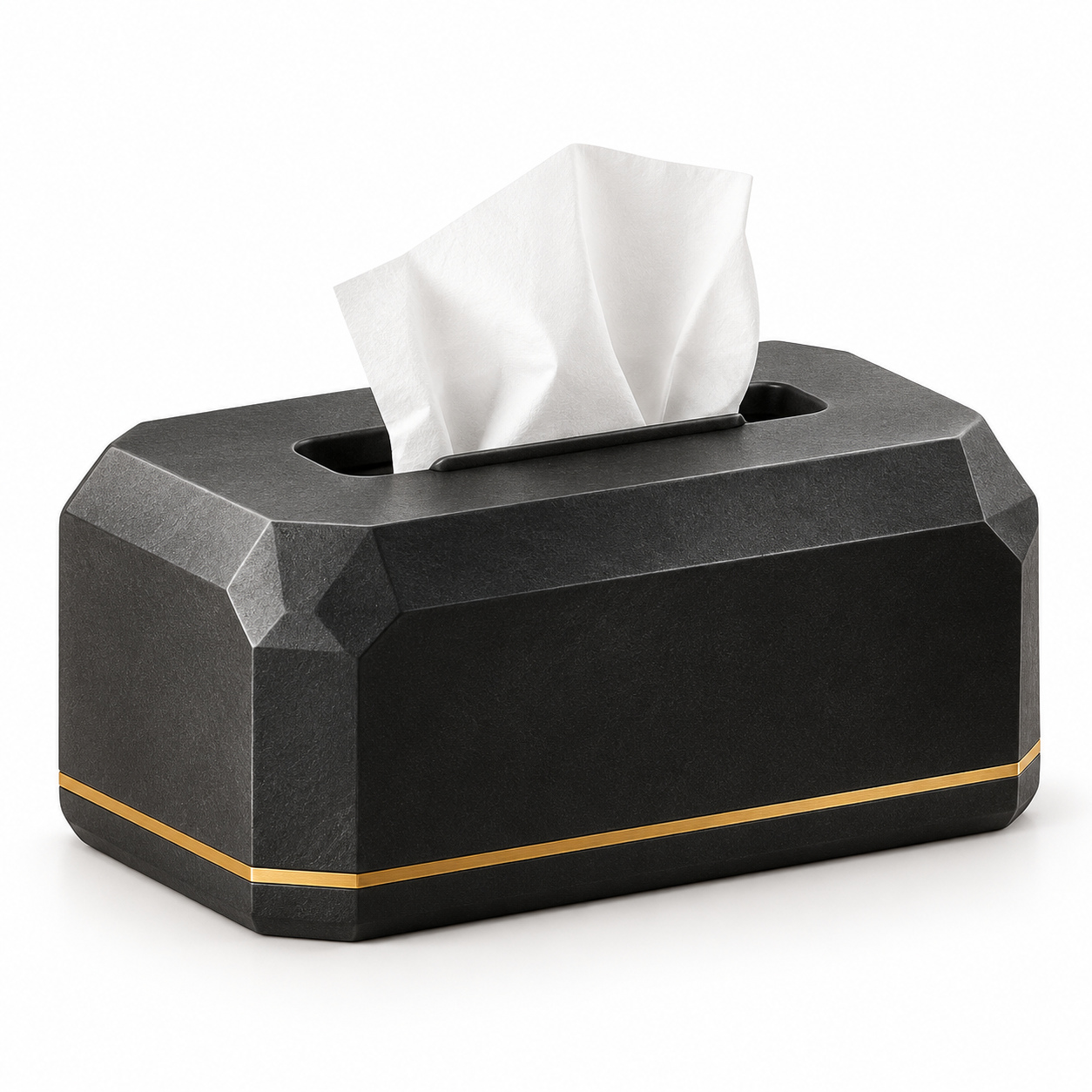 KELIKULI Black Gold Sculptural Tissue Box Cover on a white background