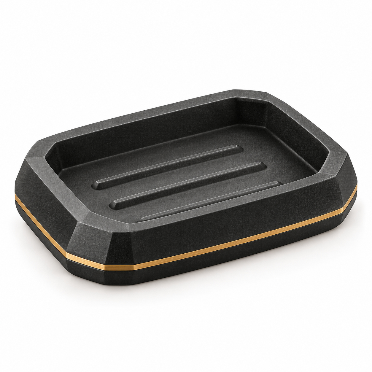 KELIKULI Black Gold Sculptural Soap Dish on a white background