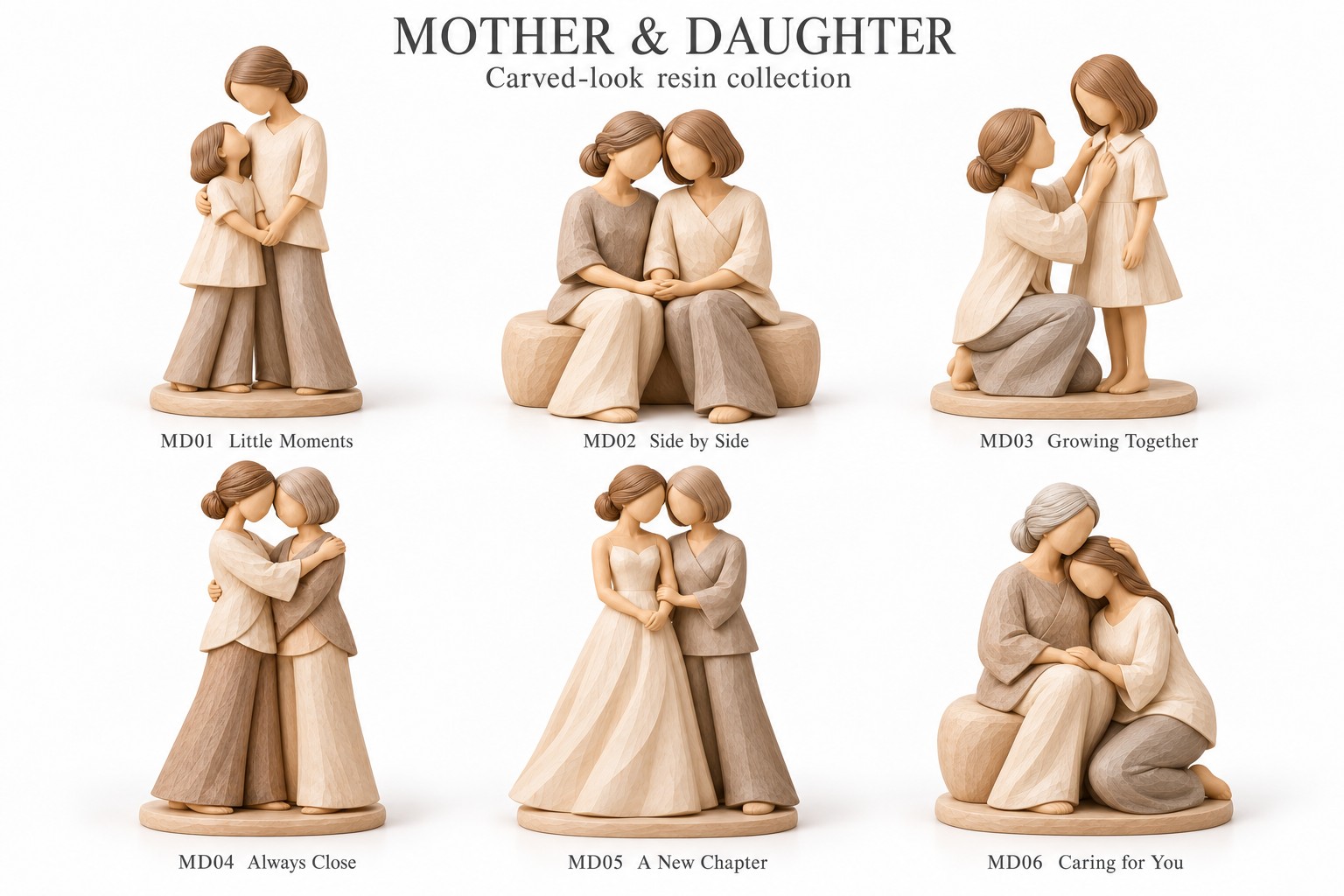 Mother & Daughter Faceless Carved-Look Resin Figurine Collection – 6 Designs — image 8