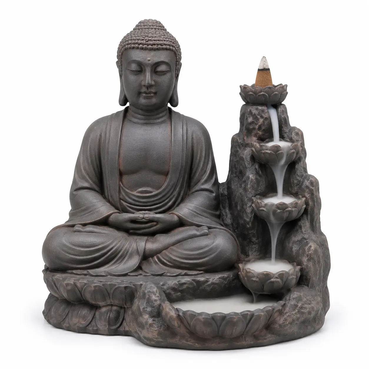 Meditating Buddha resin backflow incense fountain