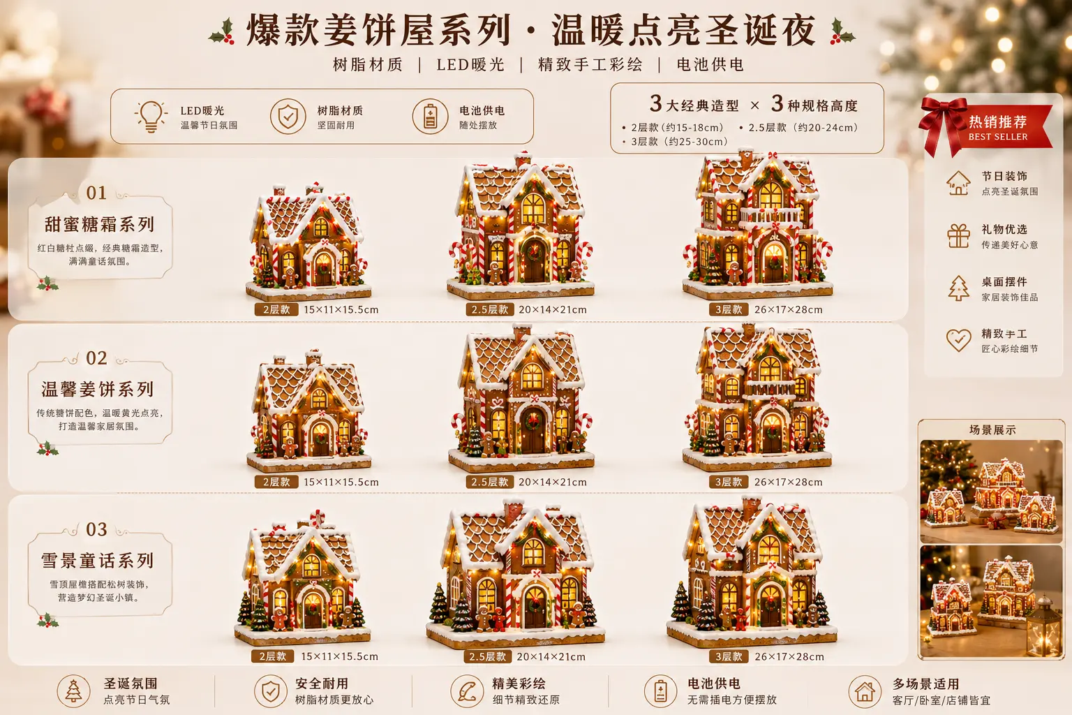 Best-selling illuminated resin gingerbread house Christmas collection