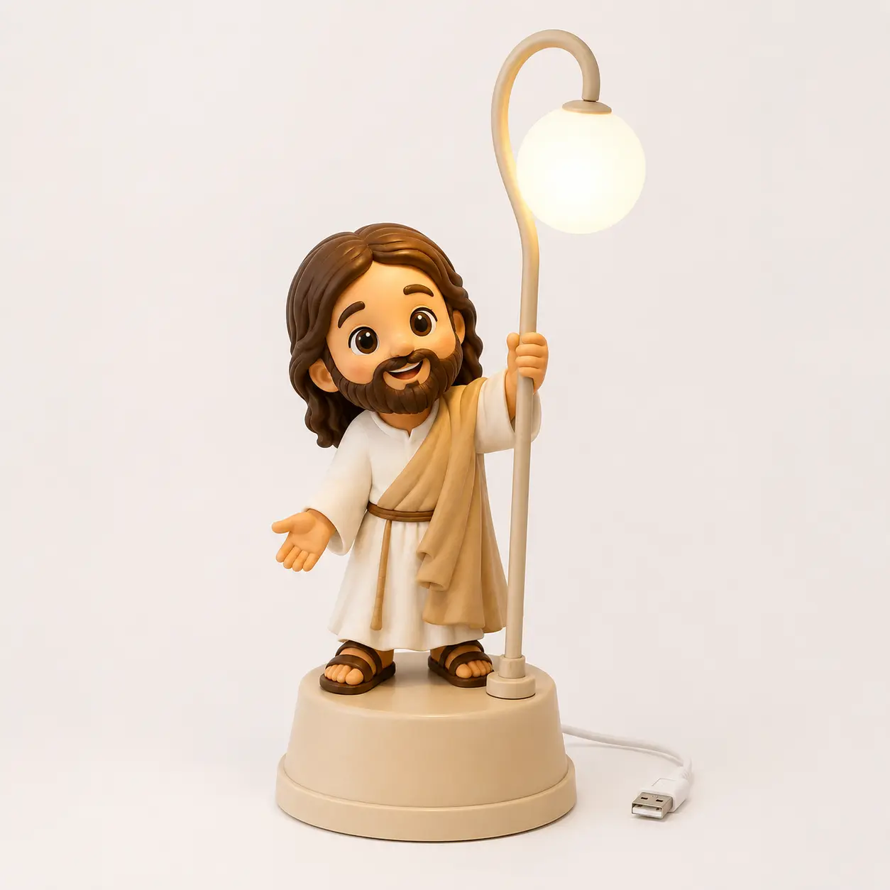 Jesus shepherd staff resin LED night light