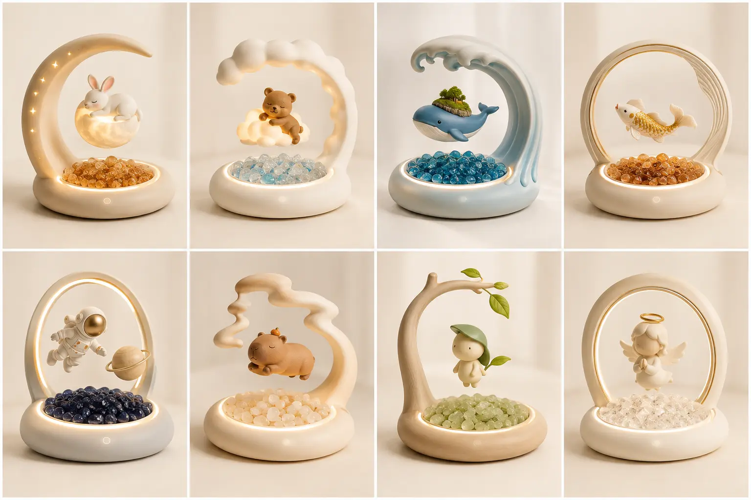 Eight magnetic levitation aroma light resin decor concepts