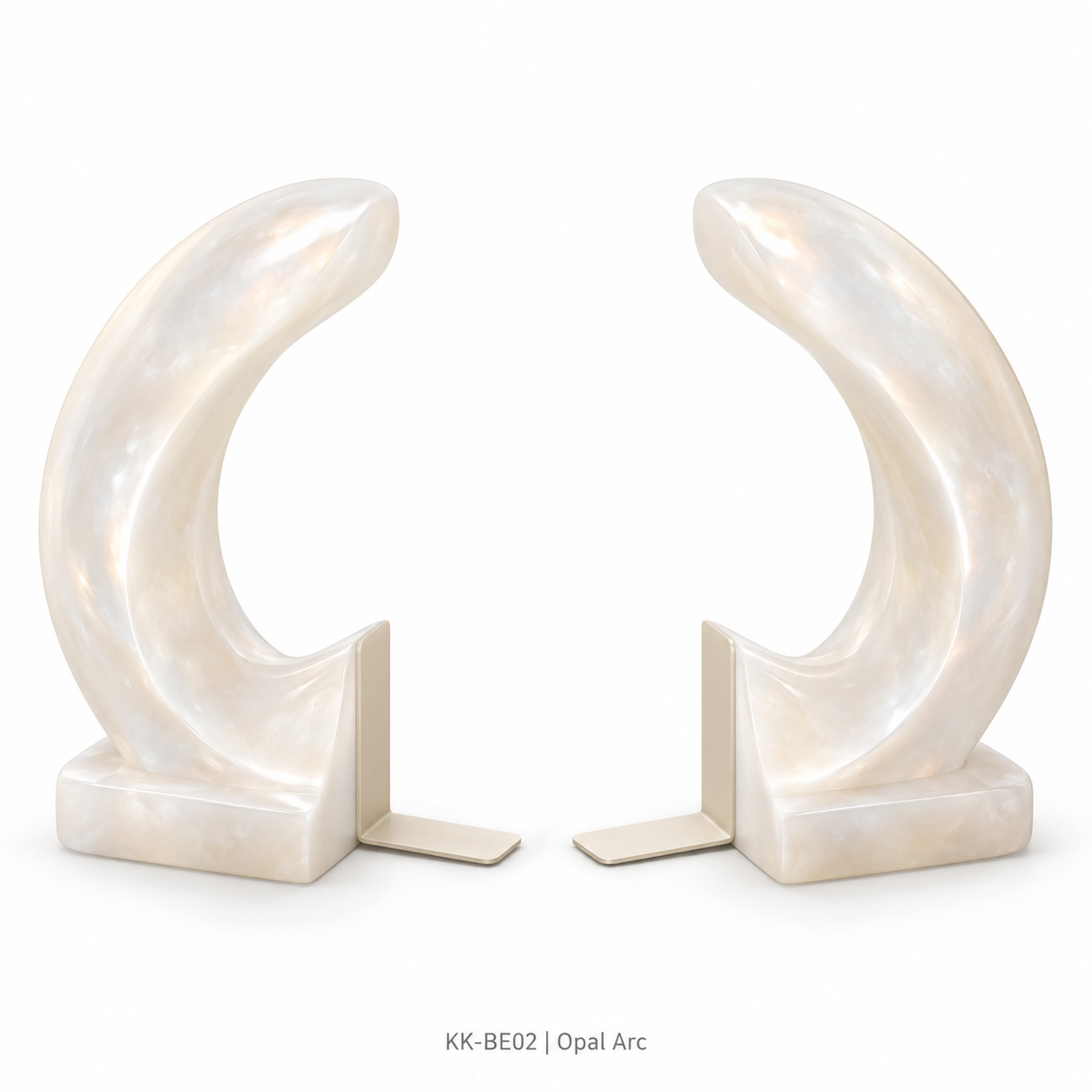 Opal Arc pearlescent resin bookends with steel supports