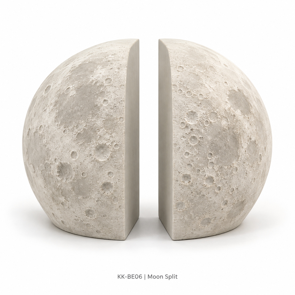 Moon Split lunar crater resin bookends, pair