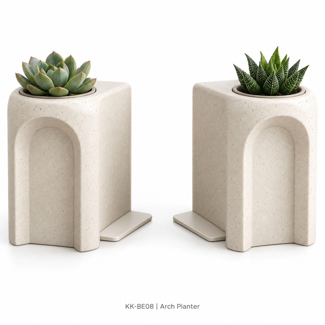 Arch Planter resin bookends with removable succulent liners, pair