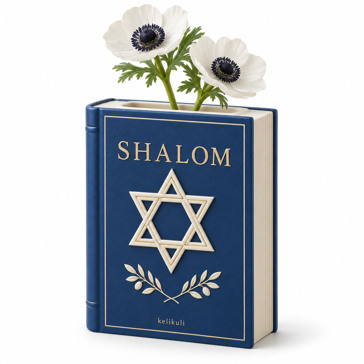 Shalom Star of David Book Vase / 大卫之星·蓝白金书本花瓶