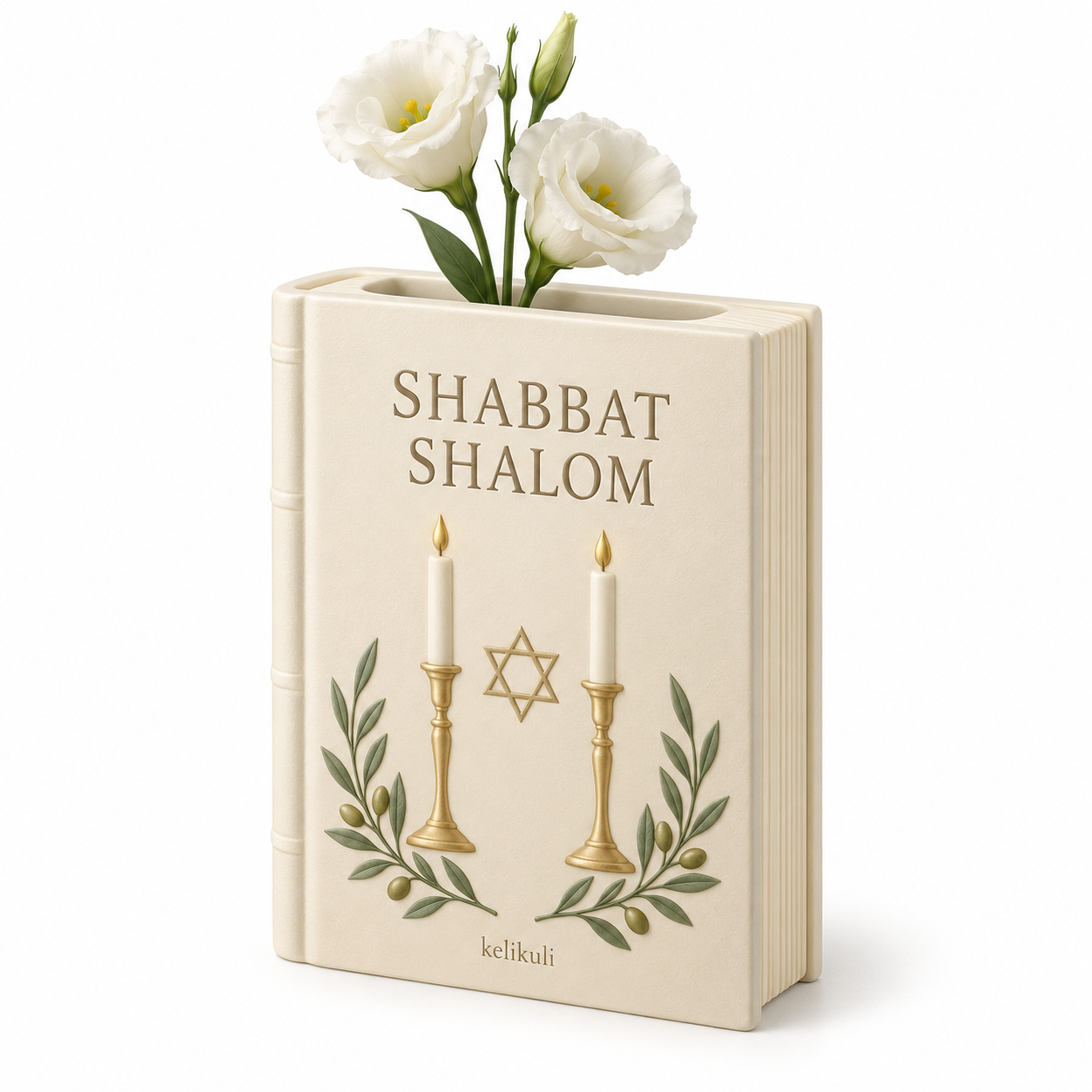 Shabbat Shalom Book Vase / 安息日祝福·奶油金书本花瓶
