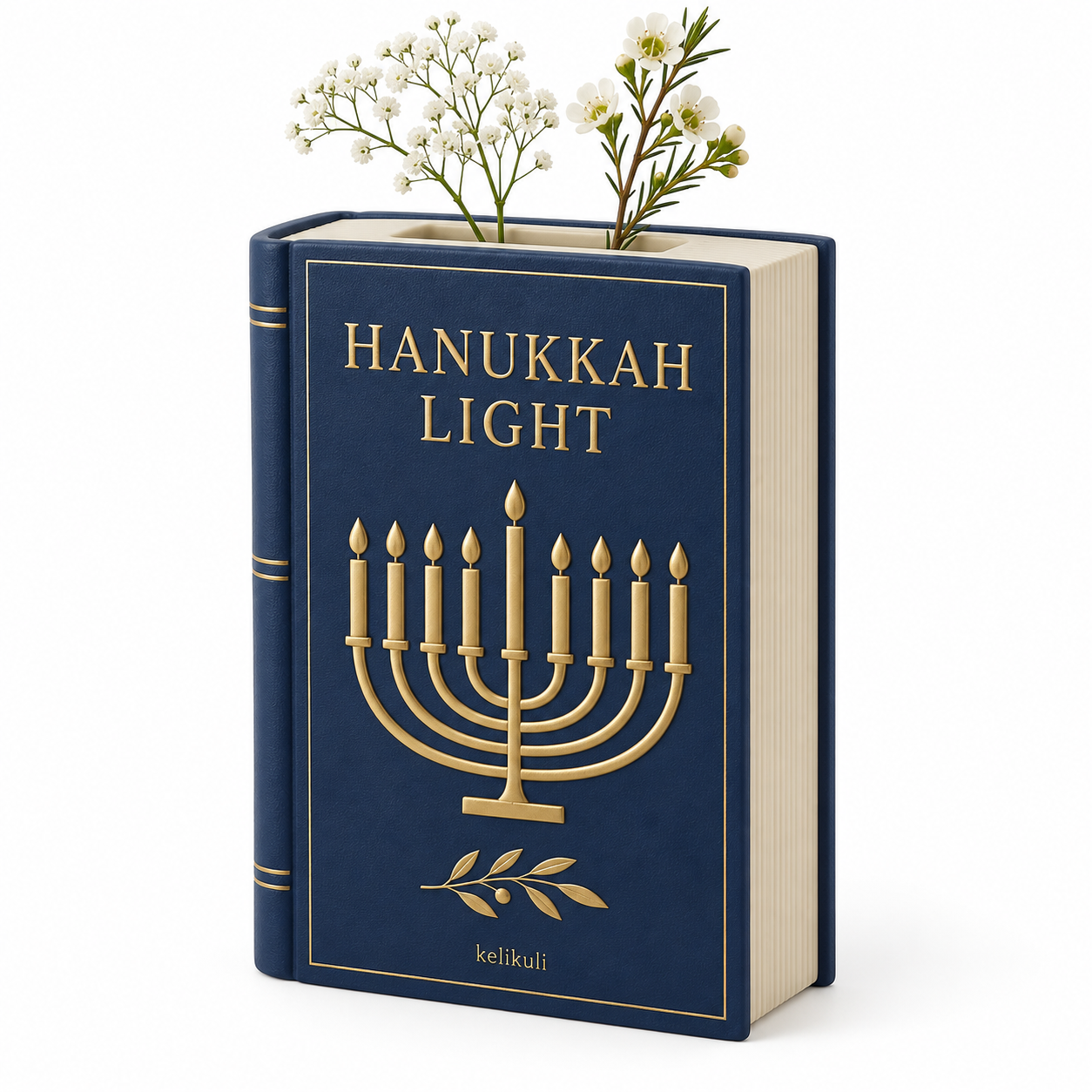 Hanukkah Light Book Vase / 光明节·深蓝金九灯浮雕书本花瓶